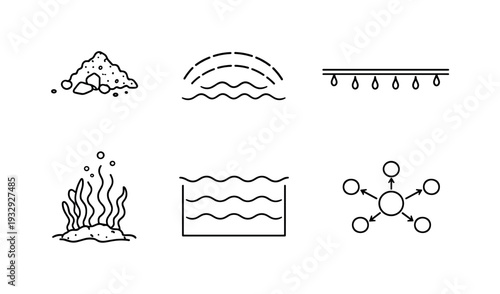 Collection of simple line icons representing natural elements and processes