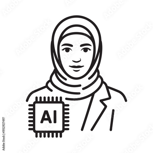 Artificial intelligence icon featuring a woman wearing a hijab
