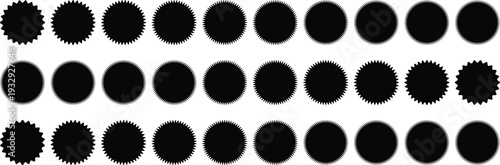 Black starburst sticker set. Circle sticker set. Special offer price tag. Price sticker, sale sticker, starburst, quality mark, retro silhouette. Sunburst retro sale badge, quality signs, red sale tag