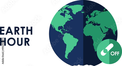 Global Earth illustration with an 'OFF' switch, symbolizing a worldwide initiative for energy conservation, environmental awareness, and sustainable living practices