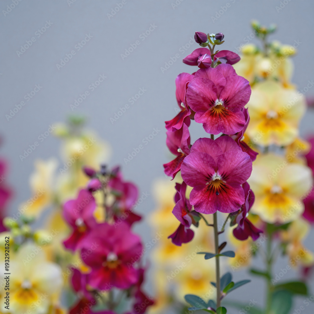 Naklejka premium minimalist, bright, beautiful flowers bloom in a vibrant spring-summer garden backdrop