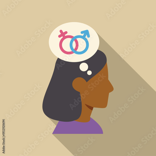 Woman's profile with a thought bubble above her head showing male and female symbols