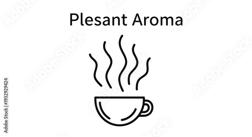 A minimalist line drawing of a steaming cup of coffee or tea on a white background