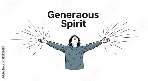 A person with outstretched arms and a generous spirit depicted in a minimalist illustration style
