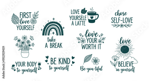 Hand-Drawn Self-Love Positive Affirmations Vector Collection Motivational Quotes for Mental Wellness