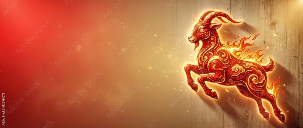 custom made wallpaper toronto digitalStylized fiery red goat leaping on abstract background. Chinese New Year 2027 zodiac symbol. Copy space for text
