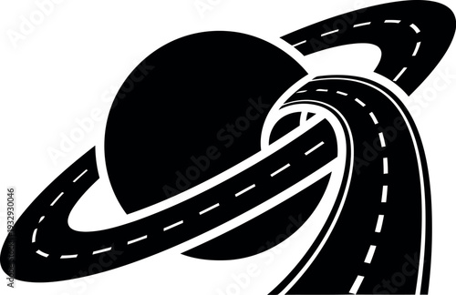 Surreal Road to Saturn Vector Illustration – Black and White Space Travel Concept Art