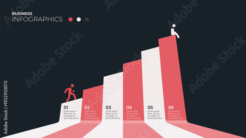 Six steps up — six stripes in the shape of a mountain or rock. Infographic Template