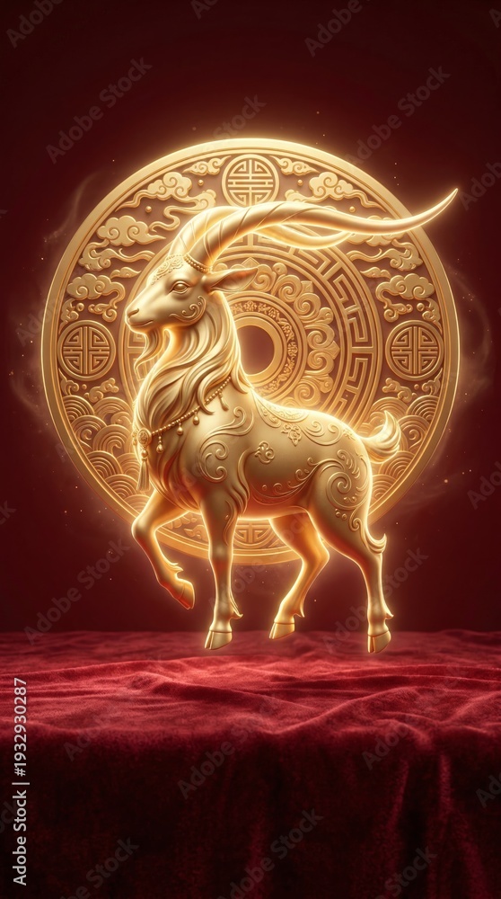 custom made wallpaper toronto digitalVertical illustration of a golden goat with a circular emblem. Chinese New Year 2027 zodiac art. Traditional lunar holiday background