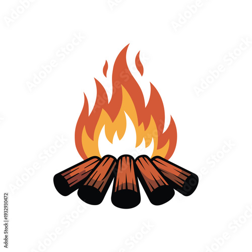 Cartoon illustration of fire burning on pile of wood logs