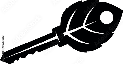 Eco-friendly key icon with leaf silhouette for green security and sustainable access concepts