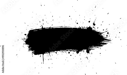 Abstract Black Ink Brush Stroke with Splatters Design Element
