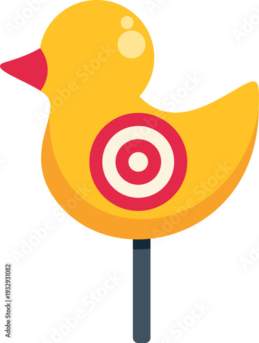 Yellow duck with target on a stick, representing a carnival shooting range game