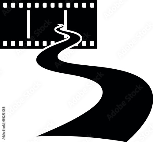 Creative film strip road concept icon for video production, filmmaking, and cinematic journey themes