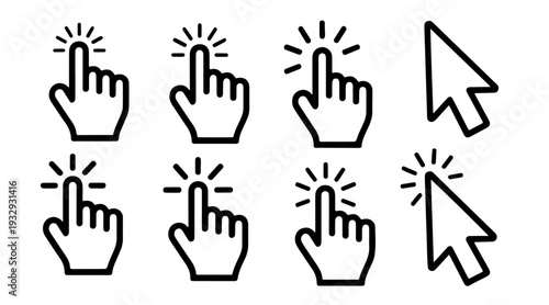 Mouse hand cursor vector, Collection of cursor and hand pointer icons for clicking, Click hand outline vector, click, web, design, technology, outline.