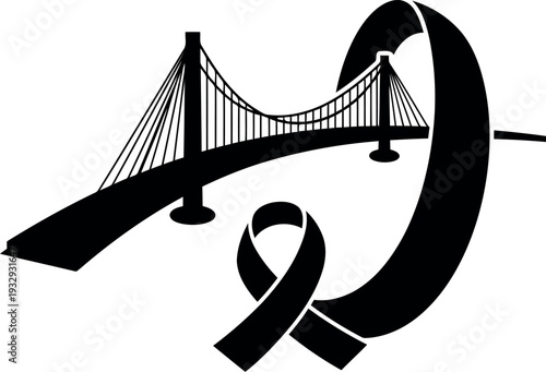 Black Ribbon and Bridge Silhouette Symbolizing Mourning and Memorial Awareness