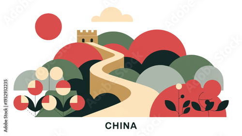 A stylized illustration of China's Great Wall in an abstract, minimalist art style (3)_traced