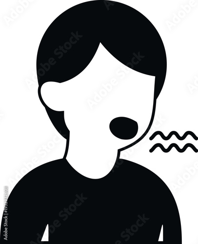 Person with open mouth emitting wavy lines, representing coughing or respiratory illness