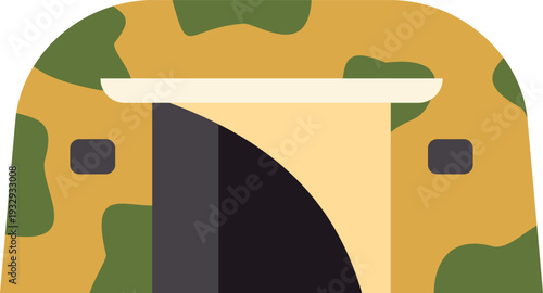 Camouflaged bunker entrance representing defense, security, and survival