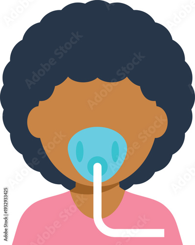 Medical illustration of a woman wearing a breathing mask for oxygen therapy or respiratory care