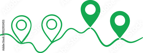 Green location pins connected by line