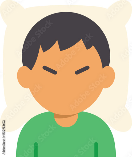 Flat style illustration of an angry young man with furrowed brows expressing frustration