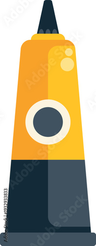 Flat vector illustration of a yellow and black glue tube isolated on a white background