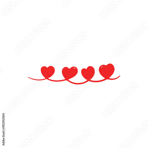 Red Hearts on Wavy Line