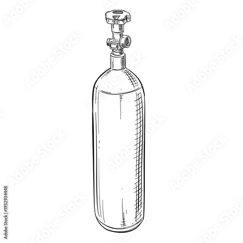 medical oxygen gas cylinder tank vector line art hand drawn illustration