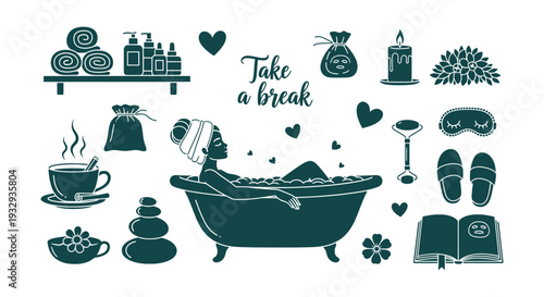 Relaxing Spa and Self-Care Vector Icon Collection Wellness Beauty Routine Elements Set