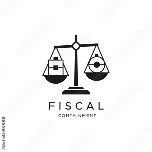 Fiscal Balance Scales Weighing Suitcase and Globe Icon, Financial Stability Concept