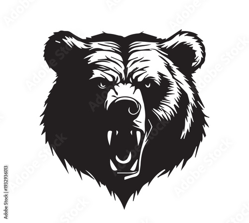 angry grizzly bear, vintage logo line art concept black and white color hand drawn illustration Vector Art