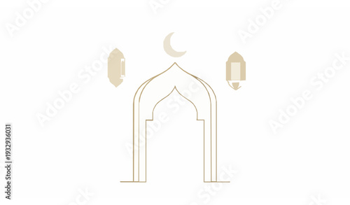 Minimal White and Gold Islamic Banner with Crescent and Lantern Frame Vector Design