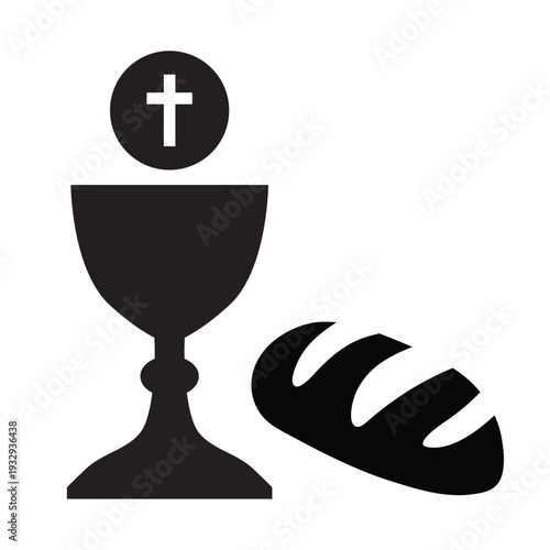 holy communion chalice and bread; design element for first holy communion invitations and greeting cards - vector illustration