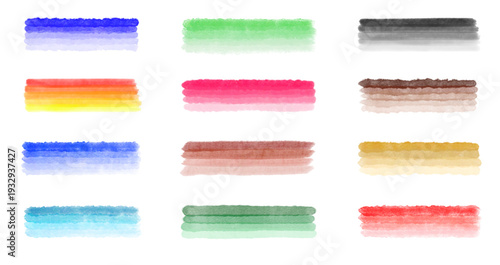 Vector illustrations of watercolor lines made with a transition from dark to light colors isolated on a white background.