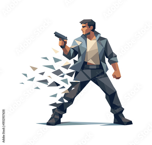 Low-poly vector illustration of a leader holding the forward point in a resolved stance, posture stabilized with confident