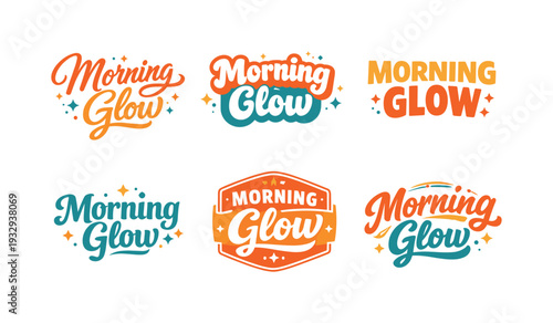 Clean flat holiday banner set illustration Morning Glow modern hand-lettered logo collection with six distinct yet harmonious