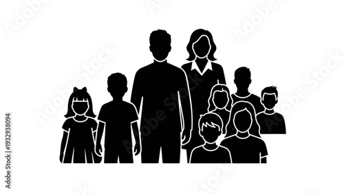 Family Group Illustration Featuring Parents and Children Standing Together