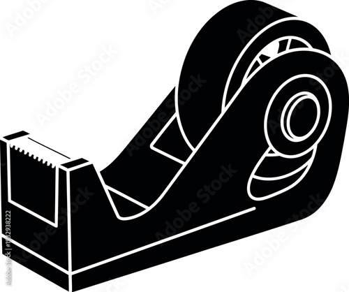 Black Silhouette of Office Tape Dispenser with Roll Isolated on White Background Vector Illustration