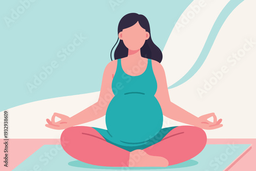 Pregnant Woman Meditating Illustration Creative Design Template 
