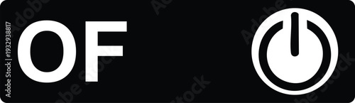 Black rectangle with o f text and power symbol