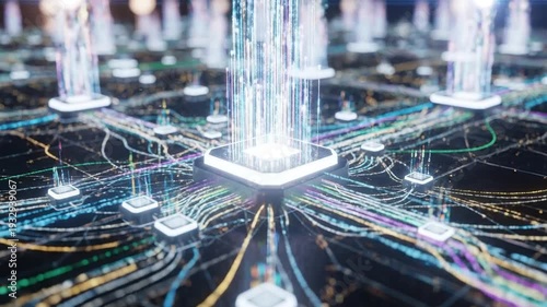 Advanced CPU Processing Data in a Futuristic Network with Glowing Connections.