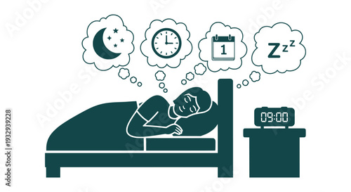 Healthy Sleep Cycle Routine Concept Vector Illustration with Dream Icons and Morning Alarm