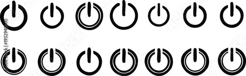 Black and white power buttons in rows