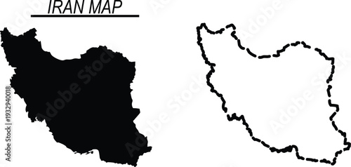 Black and white silhouettes of iran map