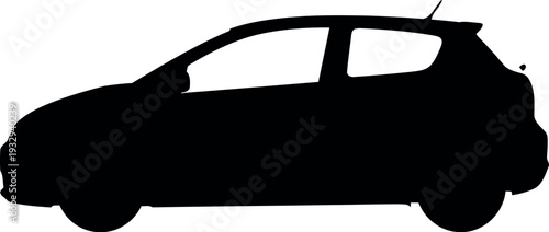 Black hatchback car silhouette isolated on white background for automotive design and branding