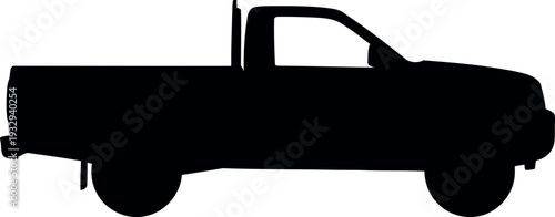 Black Silhouette of Pickup Truck Isolated on White Background for Automotive Design and Branding