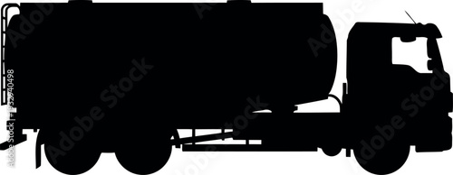 Black Silhouette of Tanker Truck Isolated on White Background for Transportation and Logistics Design