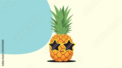 Fun illustration of a stylized pineapple character wearing star-shaped sunglasses and resting peacefully on a minimal background.