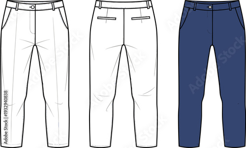 Women's Formal Slim Fit Trousers Fashion Flat Sketch and Technical Pants Template Illustration